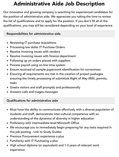 administrative aide 1 utility worker job description